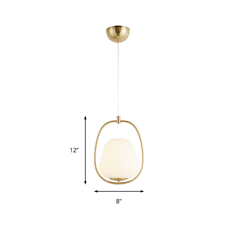 Modern Gold Iron Ring Pendant Lamp With White Glass - Oval Dining Room Fixture