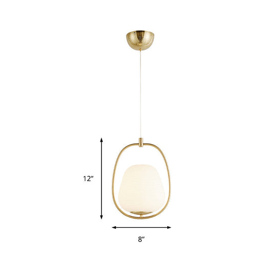 Modern Gold Pendant Lamp With White Glass In Oval Shape - 1 Light Dining Room Fixture