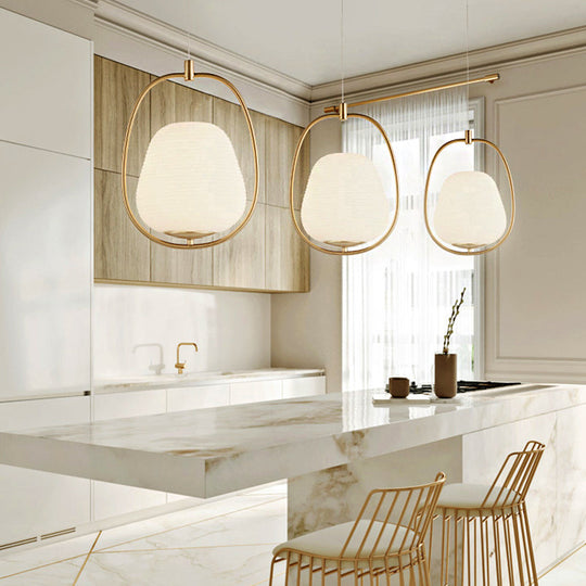 Modern Gold Pendant Lamp With White Glass In Oval Shape - 1 Light Dining Room Fixture