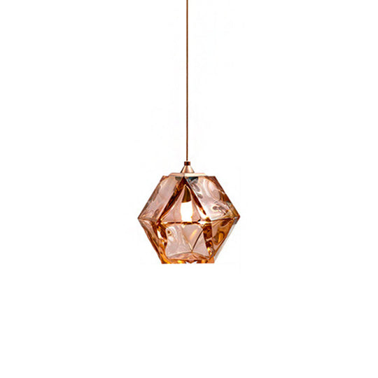 Textured Diamond Suspension Pendant Lamp - White/Amber/Smoke Glass Modern Led Hanging Light For