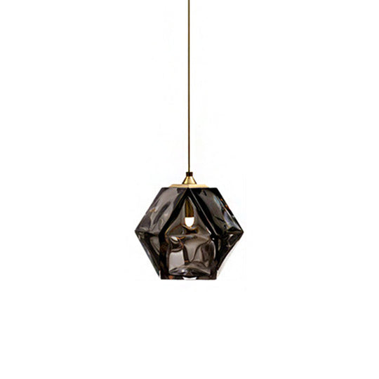 Textured Diamond Suspension Pendant Lamp - White/Amber/Smoke Glass Modern Led Hanging Light For