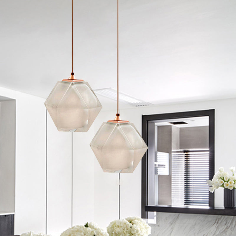 Modern Diamond Suspension Pendant Lamp With Textured White/Amber/Smoke Glass Led Hanging Light