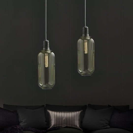 Modernist Cylinder Pendant Lamp - Amber/Smoky Glass 1 Light 4’/5.5’ Wide Ideal For Living Room