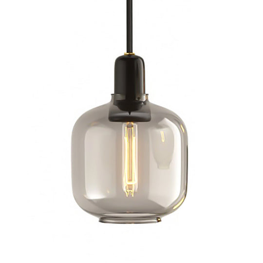 Modernist Cylinder Pendant Lamp - Amber/Smoky Glass 1 Light 4’/5.5’ Wide Ideal For Living Room