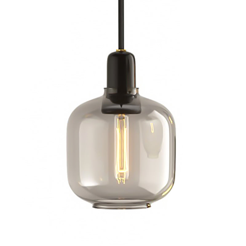 Modernist Amber/Smoky Glass Cylinder Pendant Ceiling Lamp - 1 Light Living Room Hanging 4/5.5 Wide