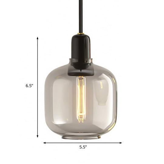 Modernist Cylinder Pendant Lamp - Amber/Smoky Glass 1 Light 4’/5.5’ Wide Ideal For Living Room