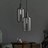 Modernist Amber/Smoky Glass Cylinder Pendant Ceiling Lamp - 1 Light Living Room Hanging 4/5.5 Wide