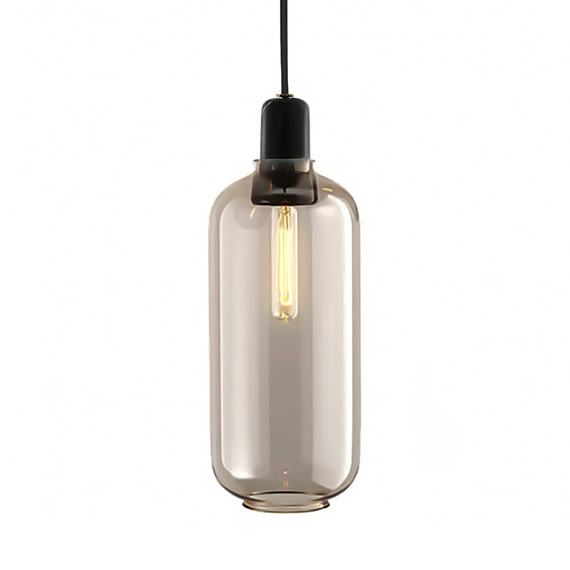 Modernist Amber/Smoky Glass Cylinder Pendant Ceiling Lamp - 1 Light Living Room Hanging 4/5.5 Wide