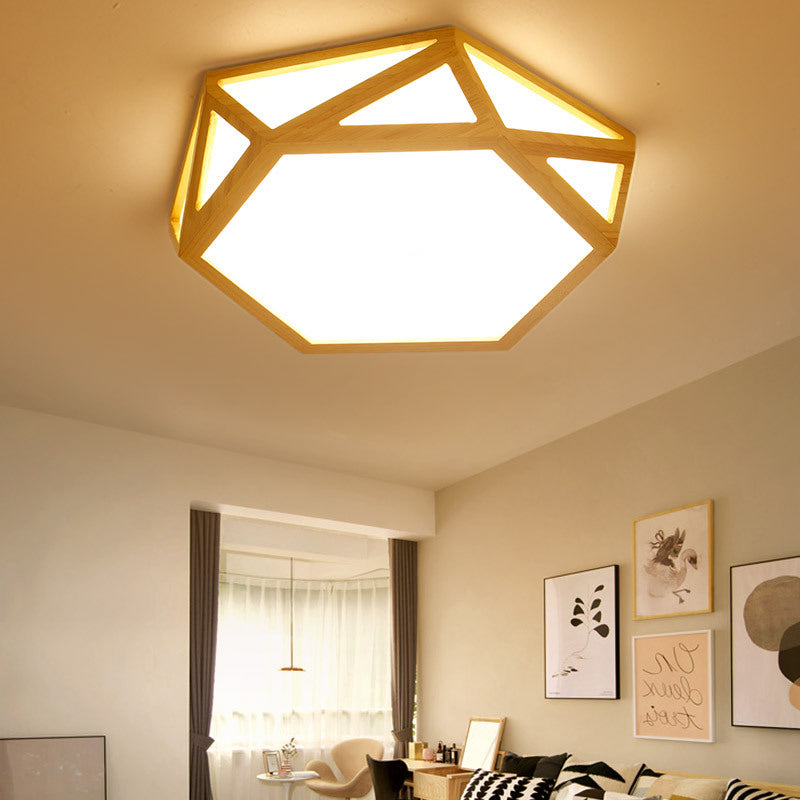 Wide Geometric Flush Mount Nordic Wood Led Lamp - 16’/19.5’/23.5’ Beige Design For Living Room