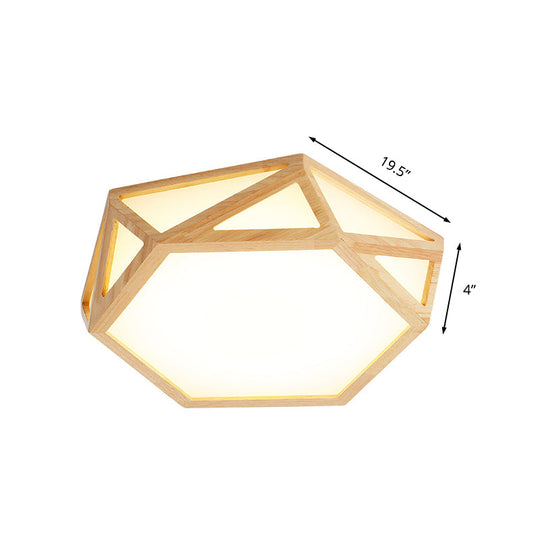 Wide Geometric Flush Mount Nordic Wood Led Lamp - 16’/19.5’/23.5’ Beige Design For Living Room