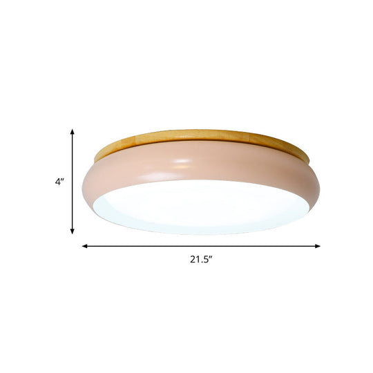 18’/21.5’ Dia Led Flush Mount Drum Lamp In Macaron Wood White/Pink/Green - White/Warm/Natural Light