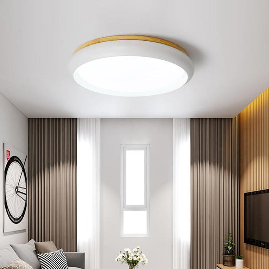 18’/21.5’ Dia Led Flush Mount Drum Lamp In Macaron Wood White/Pink/Green - White/Warm/Natural Light