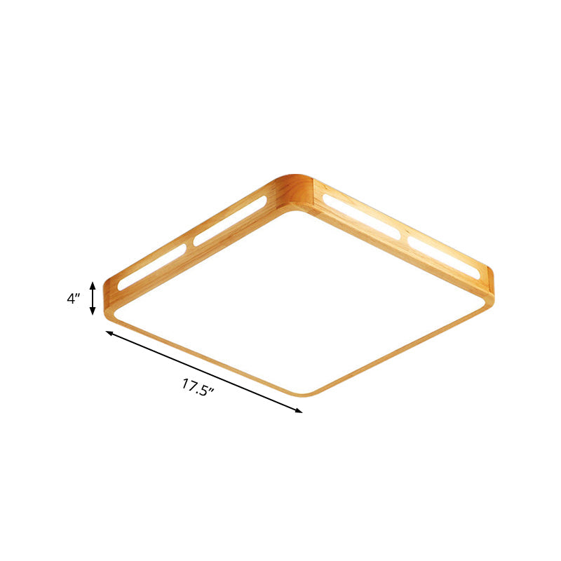 Modern Wood Beige Led Ceiling Light For Bedroom - Rectangle Flush Mount Lamp 12/18/21/25.5 Wide