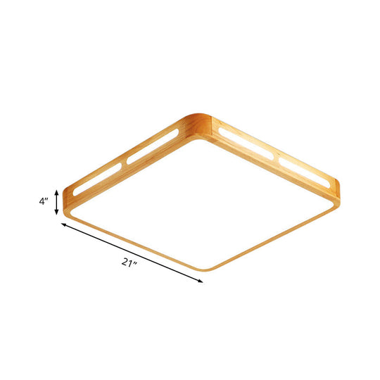 Modern Wood Beige Led Ceiling Light For Bedroom - Rectangle Flush Mount Lamp 12/18/21/25.5 Wide