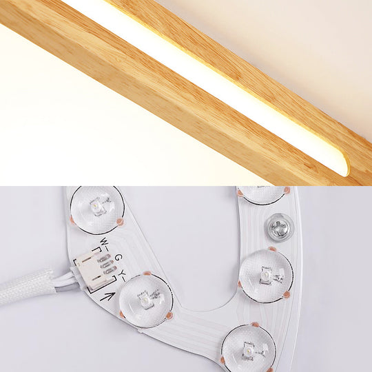 Modern Wood Beige Led Ceiling Light For Bedroom - Rectangle Flush Mount Lamp 12/18/21/25.5 Wide
