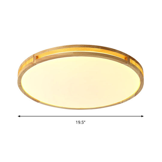 Contemporary Wood Beige Led Flush Mount Lamp - 14/16/19.5 Dia Circle With Acrylic Diffuser