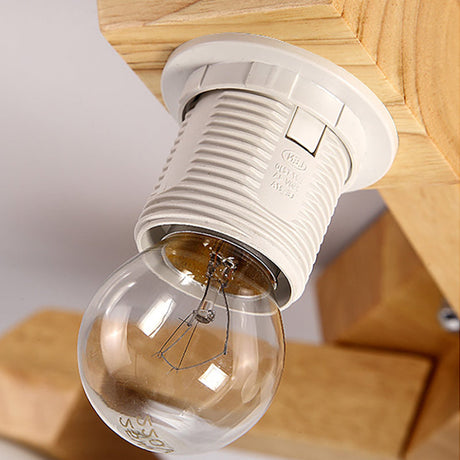 Contemporary Milk Glass Semi Flush Mount Light With Wood Fixture Arm - 3/5/7 Lights Branch Lighting
