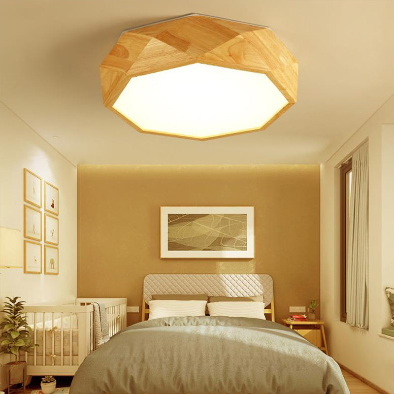 Modern Geometric Wood Beige Ceiling Light With Acrylic Diffuser - Led Flush Mount Lamp 18’/26’ Wide