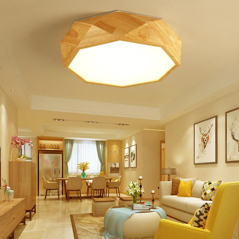 Modern Geometric Wood Beige Ceiling Light With Acrylic Diffuser - Led Flush Mount Lamp 18/26 Wide