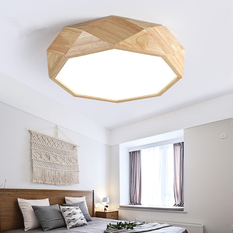 Modern Geometric Wood Beige Ceiling Light With Acrylic Diffuser - Led Flush Mount Lamp 18’/26’ Wide