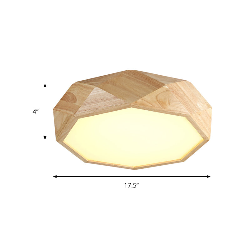 Modern Geometric Wood Beige Ceiling Light With Acrylic Diffuser - Led Flush Mount Lamp 18’/26’ Wide