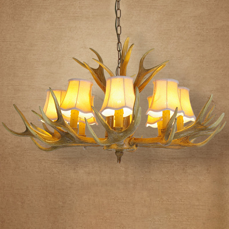 Deer Horn Chandelier Pendant Light For Classic Living Room Decor 8 / Beige With Shade