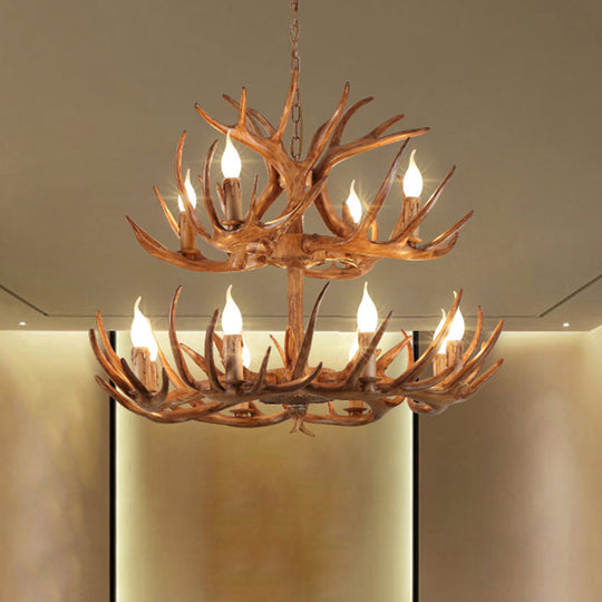 Rustic Antler Shape Resin Chandelier Pendant Light Fixture - Brown’ 12 / Brown