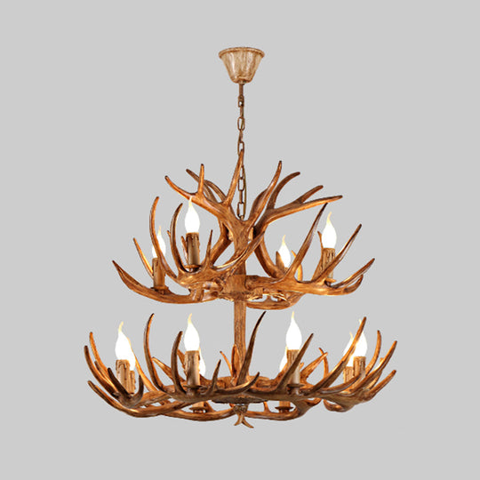 Rustic Antler Shape Resin Chandelier Pendant Light Fixture - Brown’