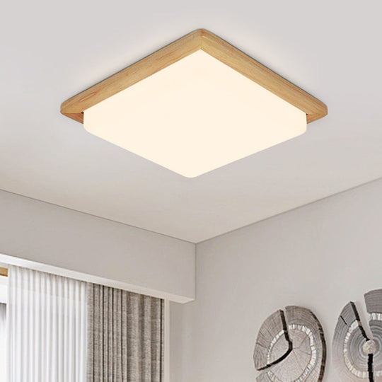 Modern Square Ceiling Mount Light With Beige Acrylic Shade Led Flush Lamp (White/Warm Light) Wood