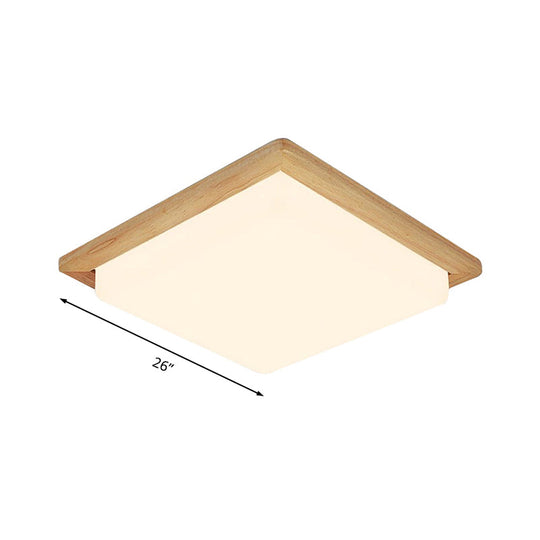 Modern Square Ceiling Mount Light With Beige Acrylic Shade Led Flush Lamp (White/Warm Light) Wood