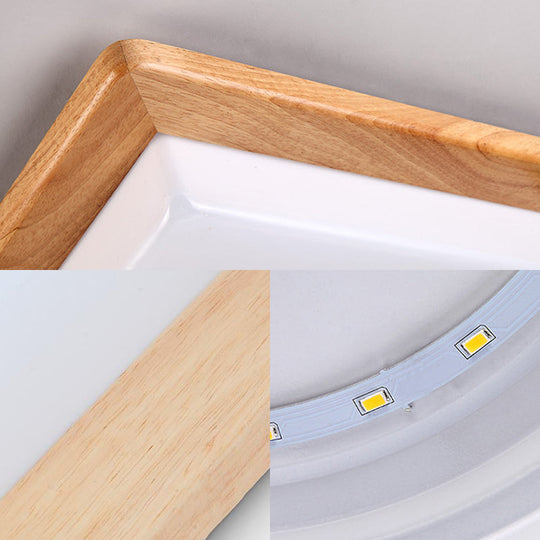 Modern Square Ceiling Mount Light With Beige Acrylic Shade Led Flush Lamp (White/Warm Light) Wood