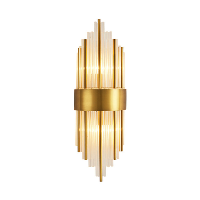 Crystal Rod Wall Sconce In Gold - Elegant Dual Bulb Lighting For Living Room Walls / A