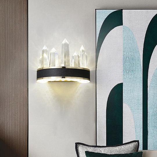 Modern Black Crystal Led Wall Sconce Light - Icicle Shaped Mount For Living Room