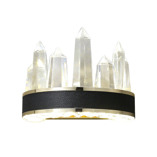 Modern Black Crystal Led Wall Sconce Light - Icicle Shaped Mount For Living Room