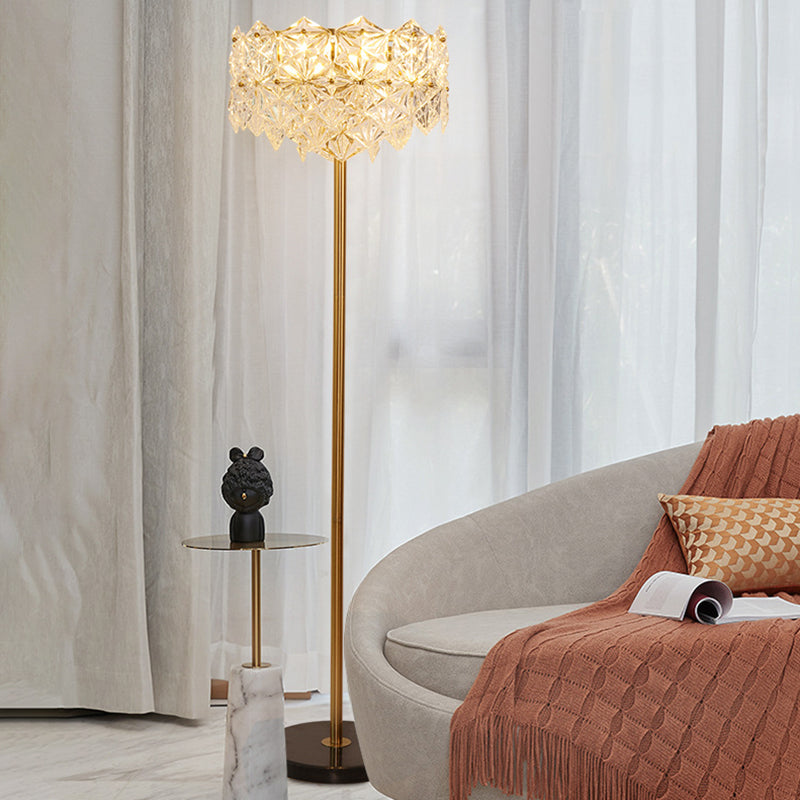 Contemporary Snowflake Crystal Floor Lamp - 6 Gold Heads Perfect For Living Room