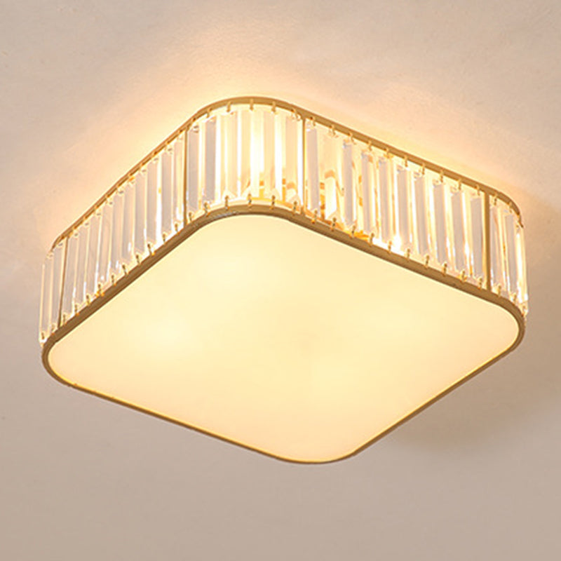 Modern Tri - Prism Crystal Square Flush Ceiling Light – Stylish Living Room Lighting Fixture