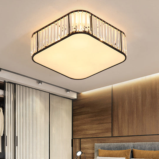 Modern Tri - Prism Crystal Square Flush Ceiling Light – Stylish Living Room Lighting Fixture