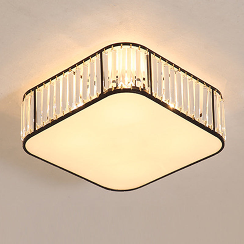 Modern Tri - Prism Crystal Square Flush Ceiling Light – Stylish Living Room Lighting Fixture
