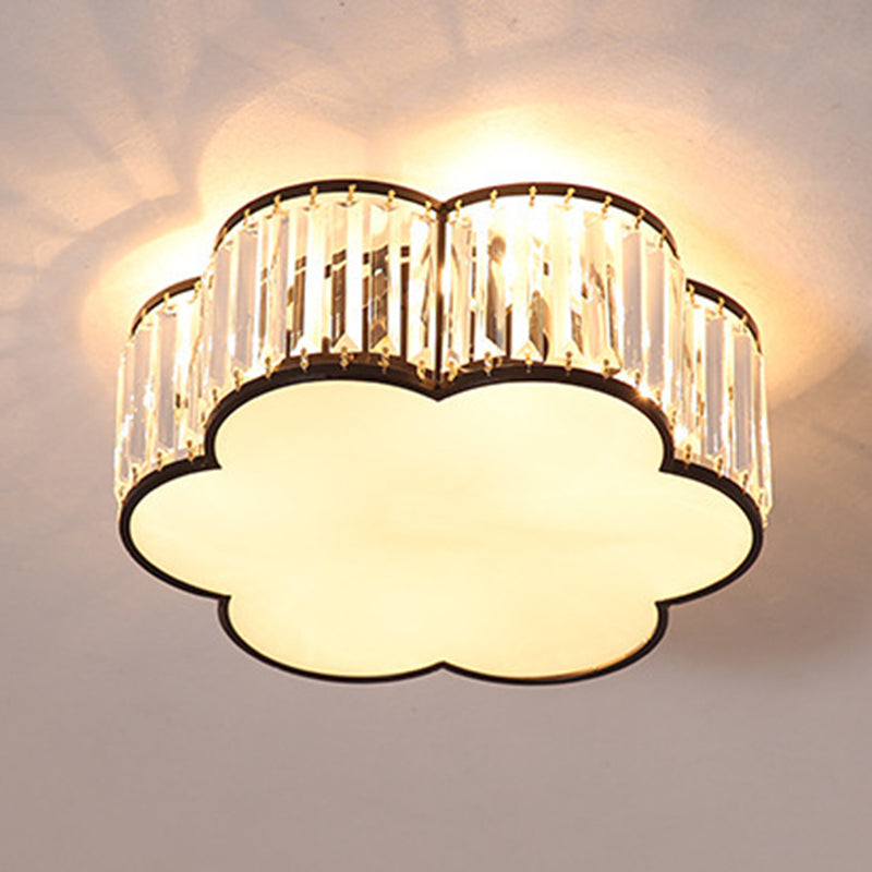 Clear Crystal Floral Flush Mount Ceiling Light For Living Room