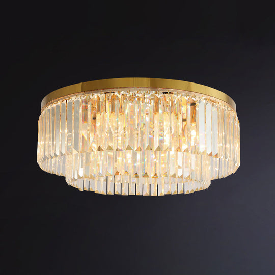Minimalist Gold Crystal Flush Mount Lighting Fixture For Living Room / 23.5
