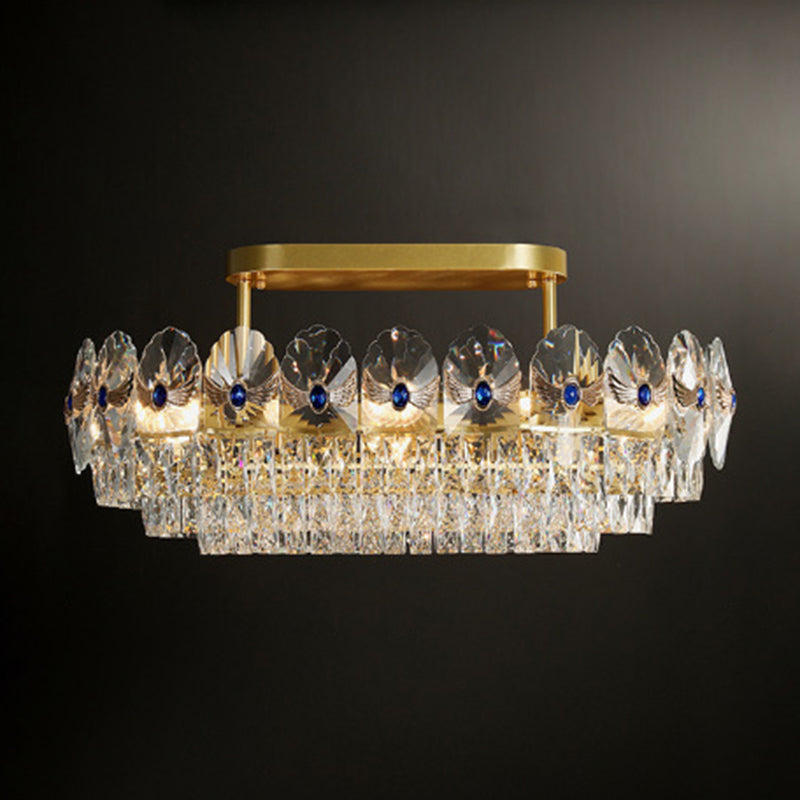 Gold Tiered Semi Flush Crystal Ceiling Light Fixture - Elegant Living Room Décor / 35.5’