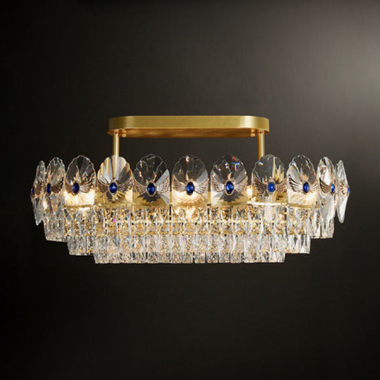 Gold Tiered Semi Flush Crystal Ceiling Light Fixture - Elegant Living Room Décor / 35.5’