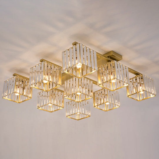 Modern Crystal Square Flush Ceiling Light For Artistic Living Room Decor