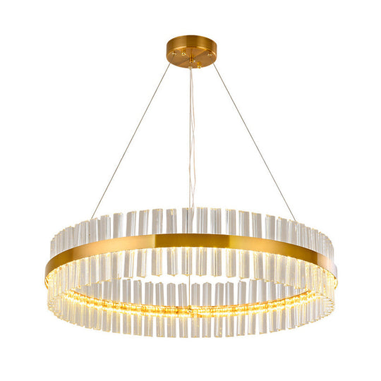 Simplicity Gold Ring Chandelier With Clear Crystal Led Pendant Light For Living Room