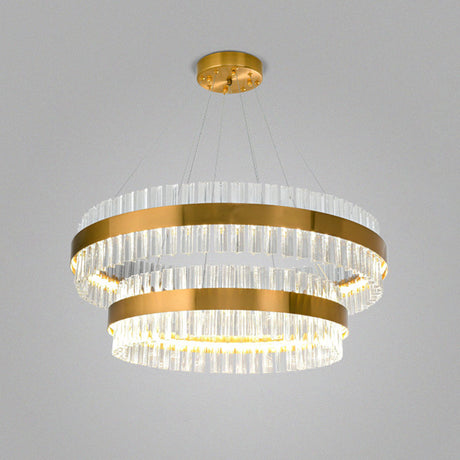 Modern Gold Ring Chandelier With Clear Crystals - Led Pendant Light Fixture For Living Room / 2
