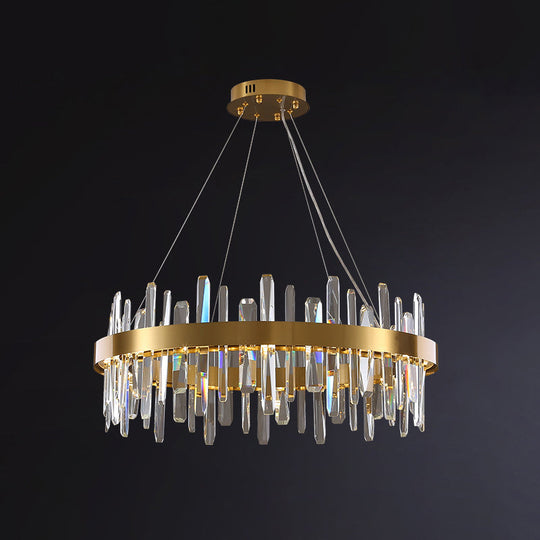 Gold Geometric Ring Led Ceiling Light With Faceted Crystal Chandelier