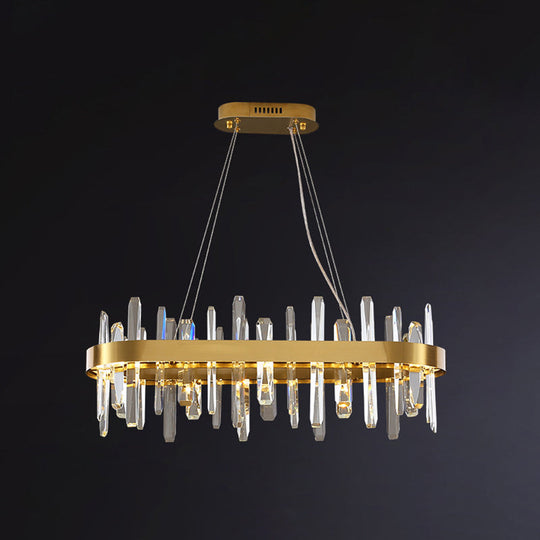 Gold Geometric Ring Led Ceiling Light With Faceted Crystal Chandelier
