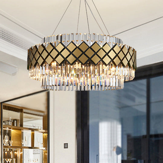 Modern Gold Crystal Round Suspension Chandelier For Living Room
