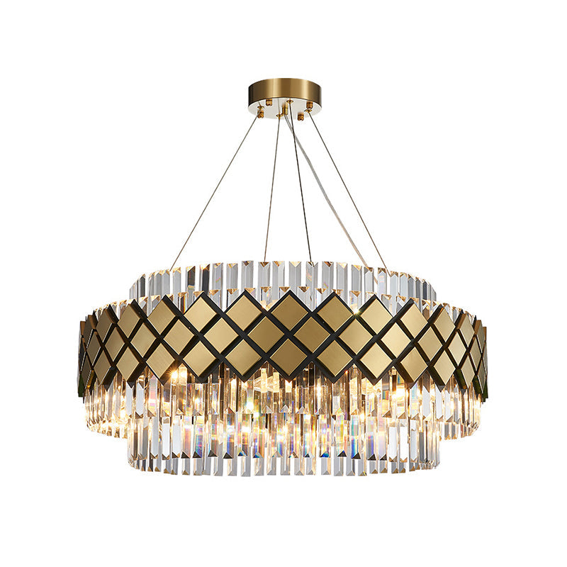 Modern Gold Crystal Round Suspension Chandelier For Living Room