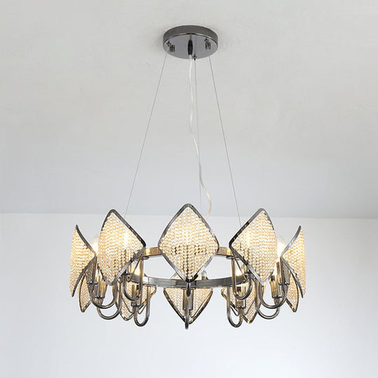Postmodern Metal Chandelier With Rhombus Crystal Shade For Living Room Ceiling Lighting Chrome / 1
